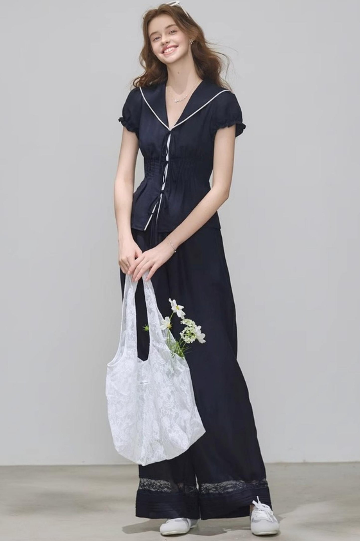 Navy Linen Pants Set-Up