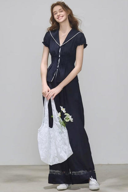 Navy Linen Pants Set-Up