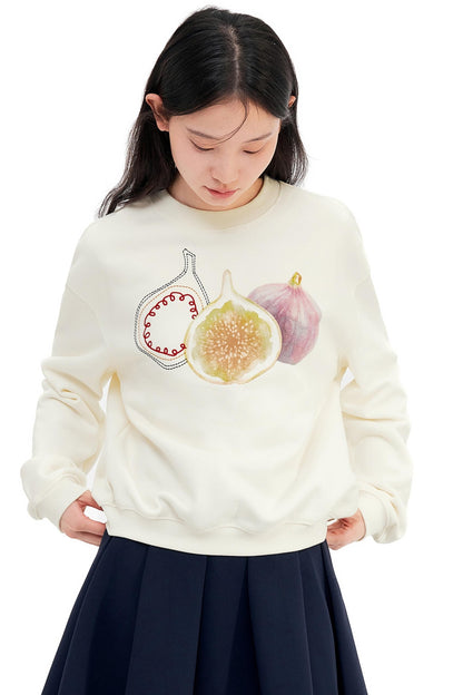 Fig Embroidered Crew Neck Top