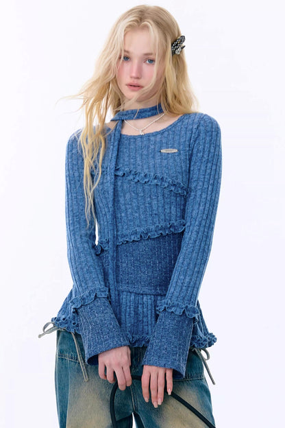 Retro Ruffled Knit Top