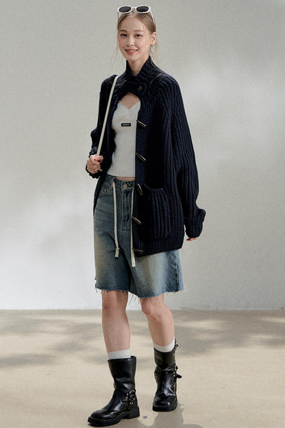 Lazy Black Knitted Cardigan