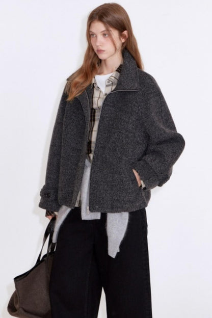 Deep Floral Gray Wool Coat