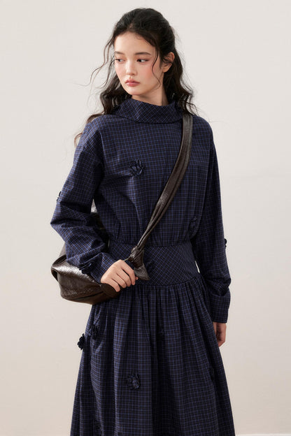 Three-Dimensional Plaid Shirt Dress