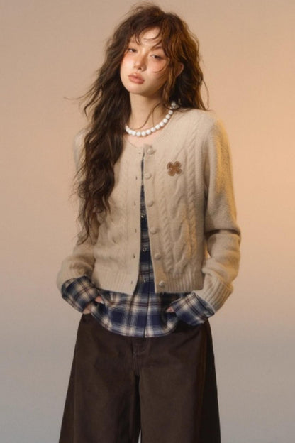 Plaid Patchwork Knit Cardigan