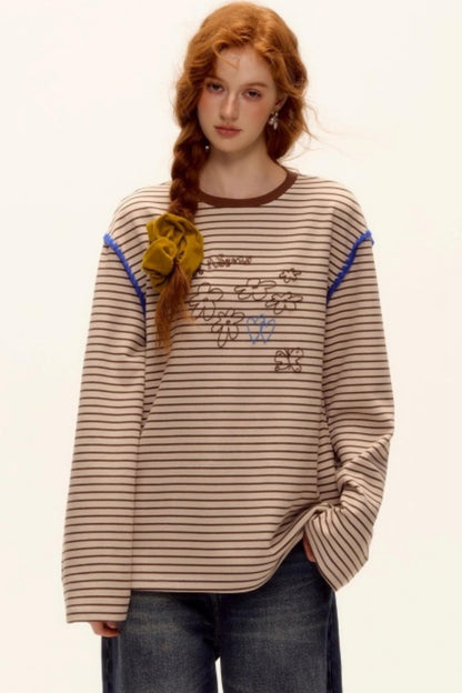 Striped Bead Embroidery Top