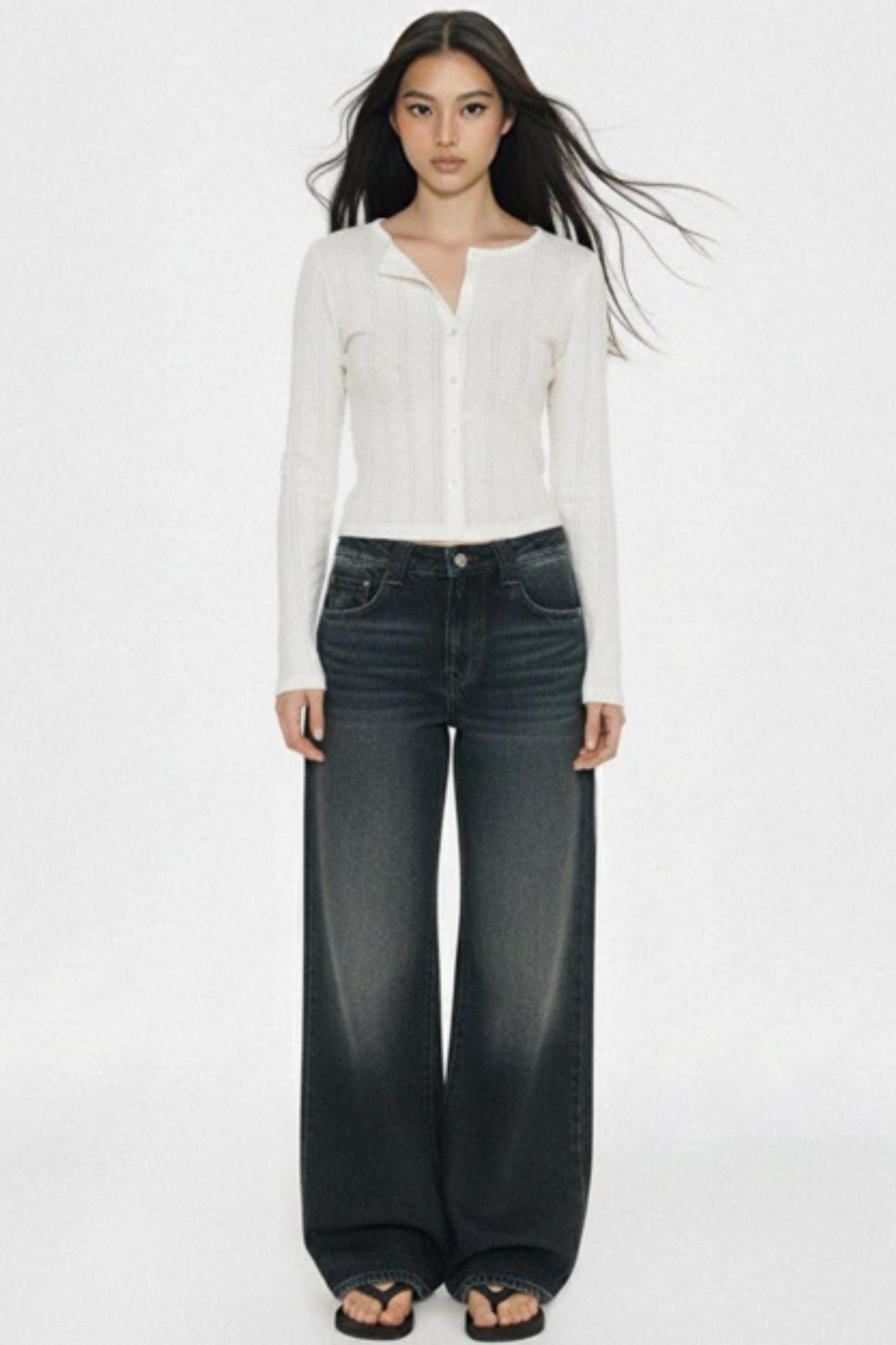 Retro Dark Blue Wide-Leg Jeans