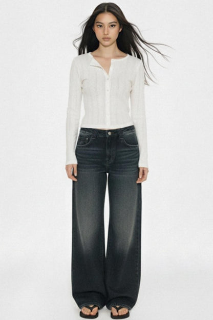 Retro Dark Blue Wide-Leg Jeans