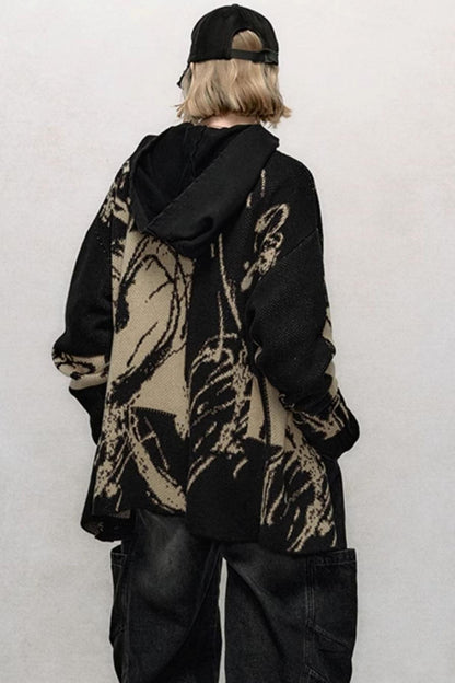 Abstract Design Knit Sweater Coat