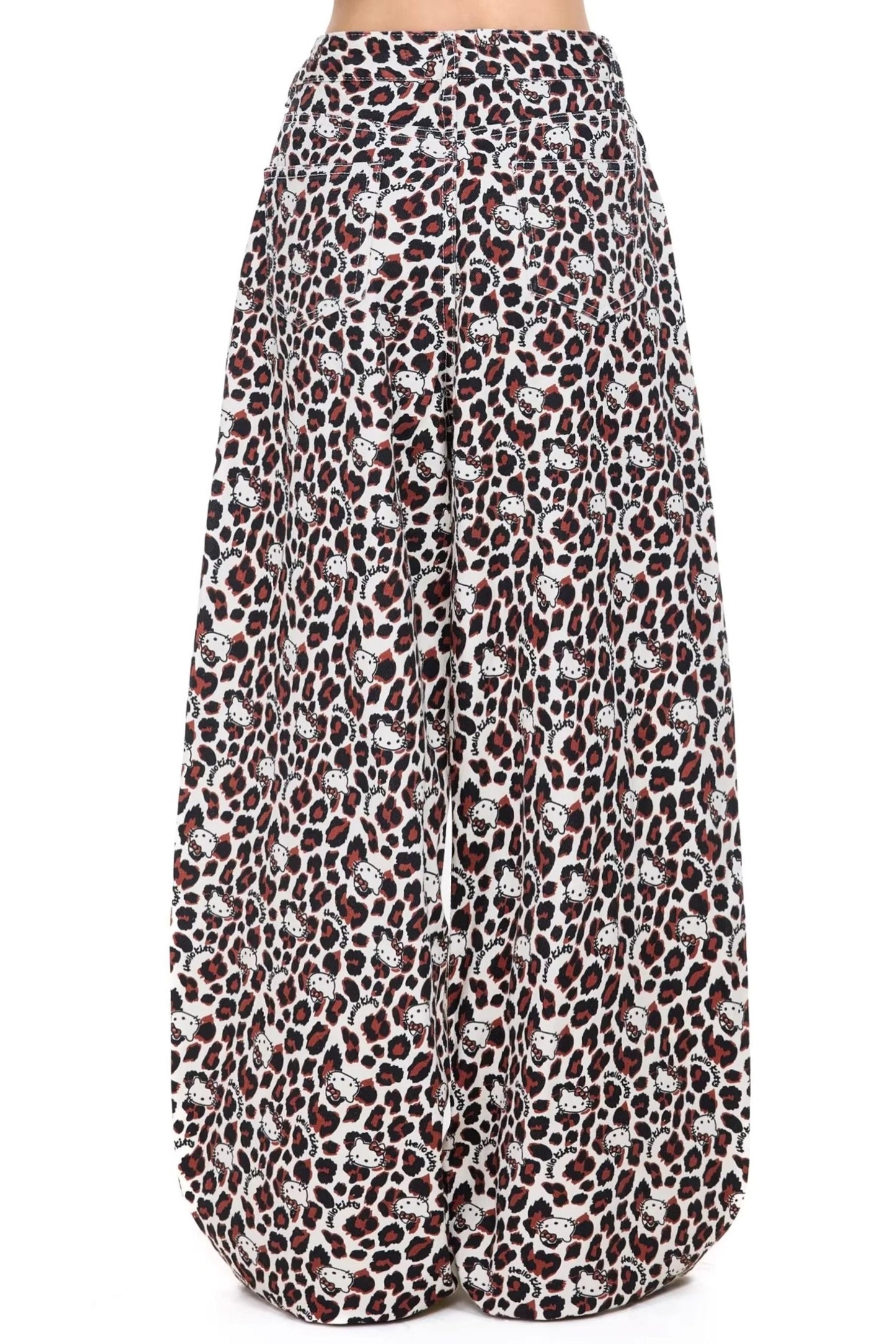 레트로 레오파드 와이드 레그 청바지