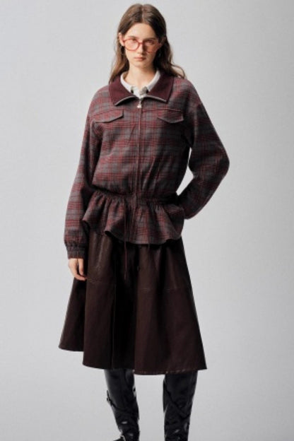 Red Plaid Autumn Waist Jacket