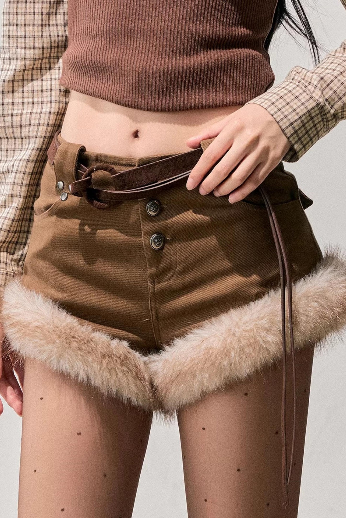 Korean Faux Fur Wide-Leg Pants