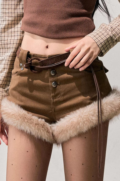 Korean Faux Fur Wide-Leg Pants