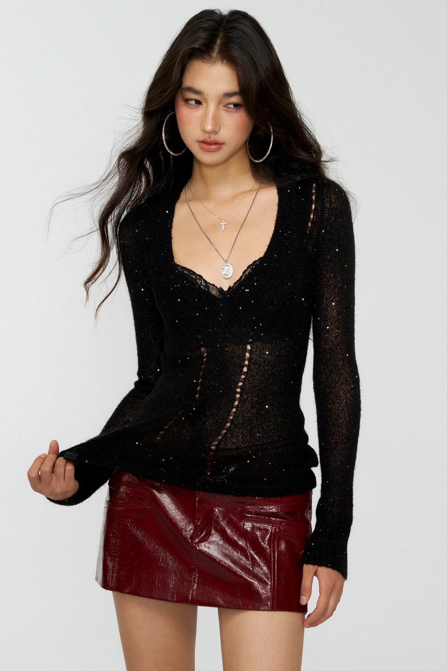 Crocodile Pattern Leather Mini Skirt