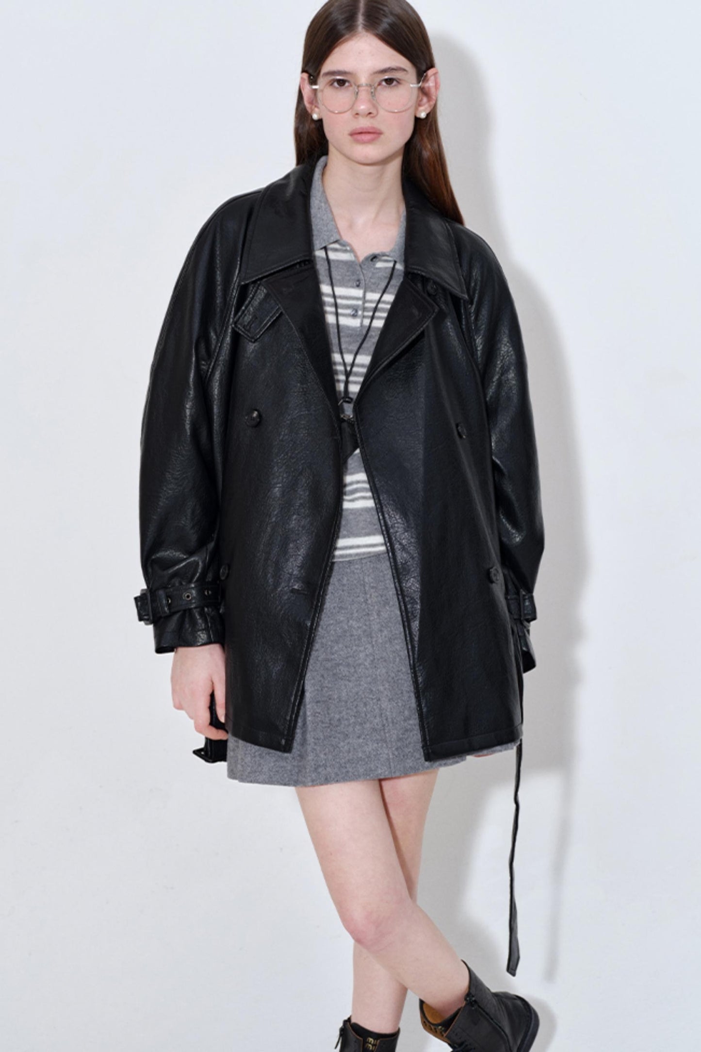 Fashionable Lace-Up Leather Jacket