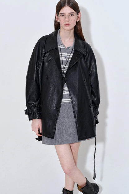 Fashionable Lace-Up Leather Jacket