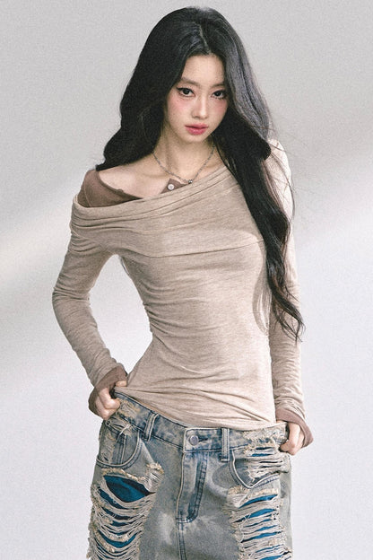 Korean Off-The-Shoulder Black Top