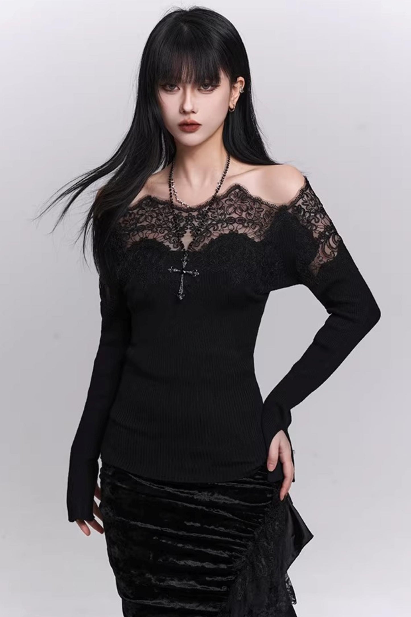Ghostly Black Off-Shoulder Top