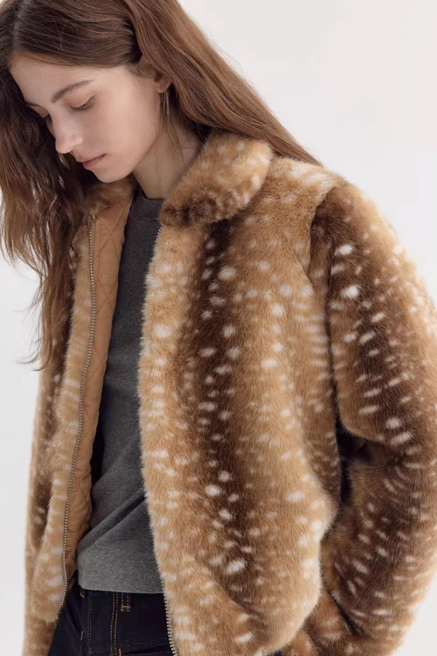 Caramel Brown Deer Pattern Coat