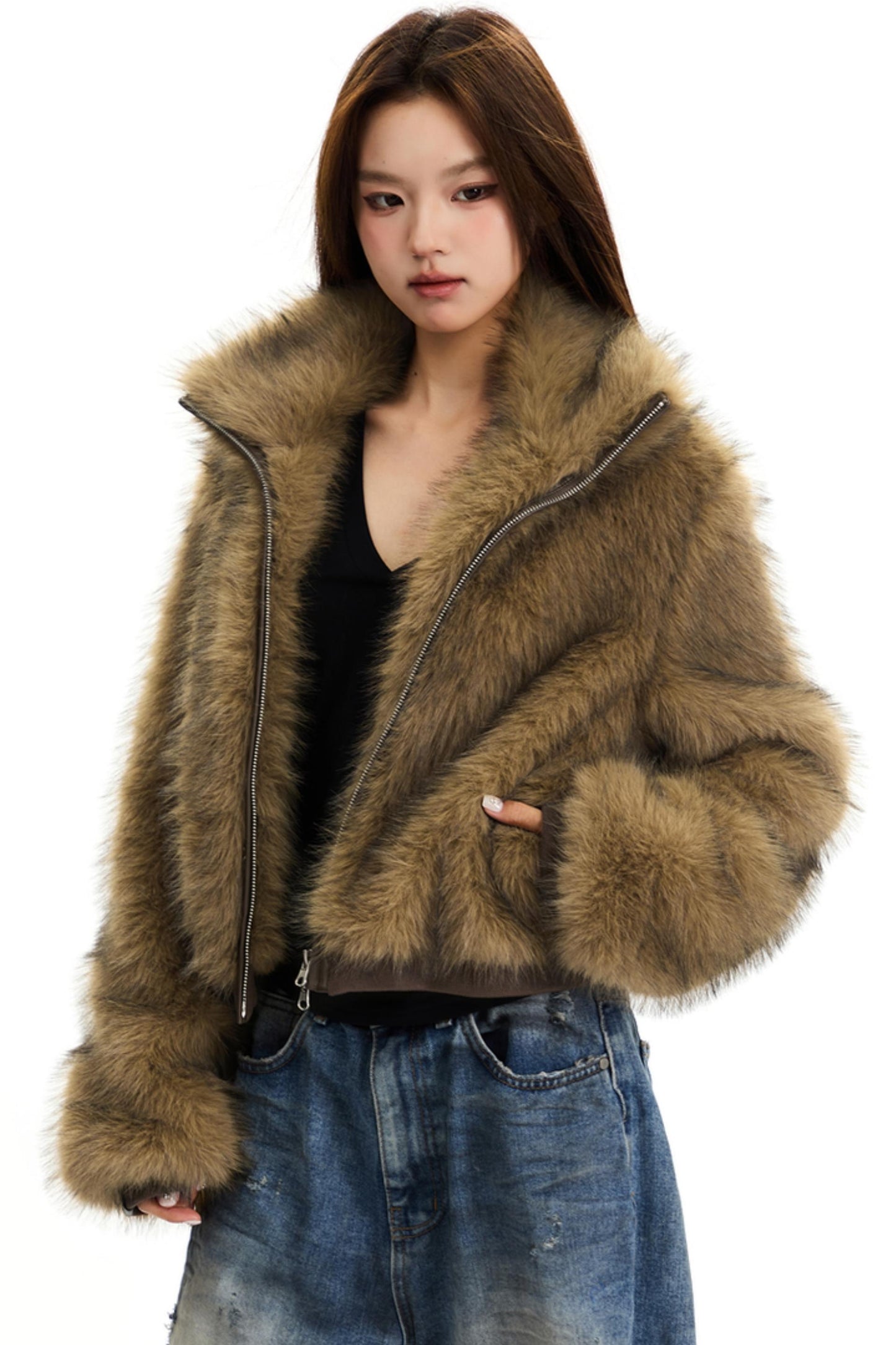 Fashionable Faux Fur Short Coat