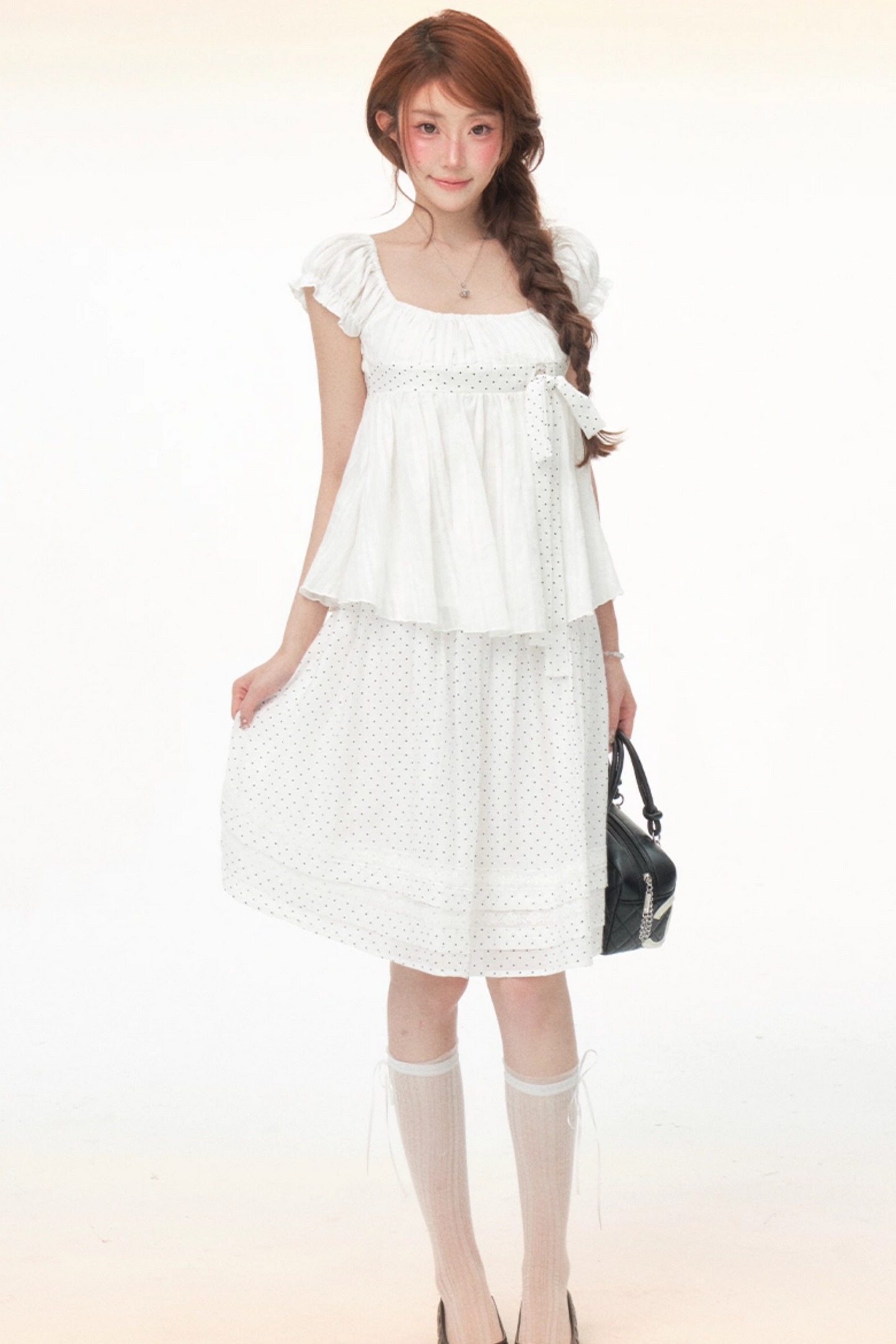 Polka Dot Bow Puff Sleeve Top Set-Up