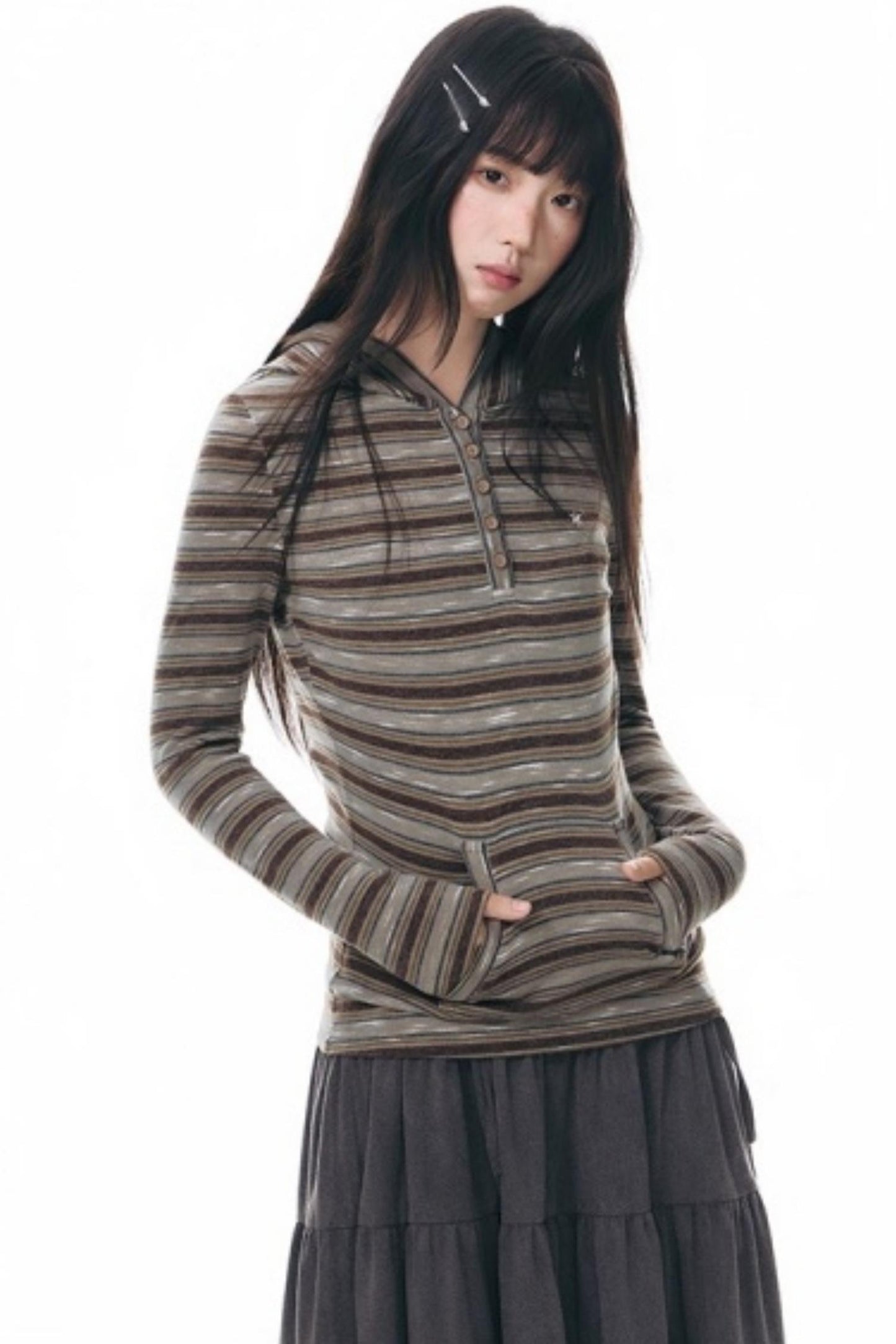 Striped Slimming Stretch Hoodie