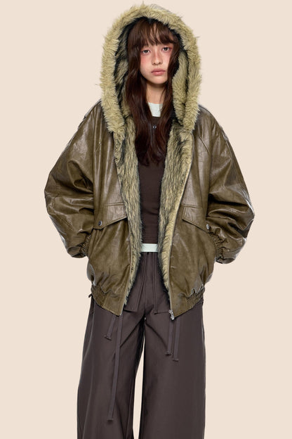 Vintage Fur Hooded Jacket