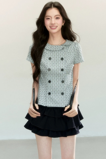 Artistic Plaid Doll Collar Blouse