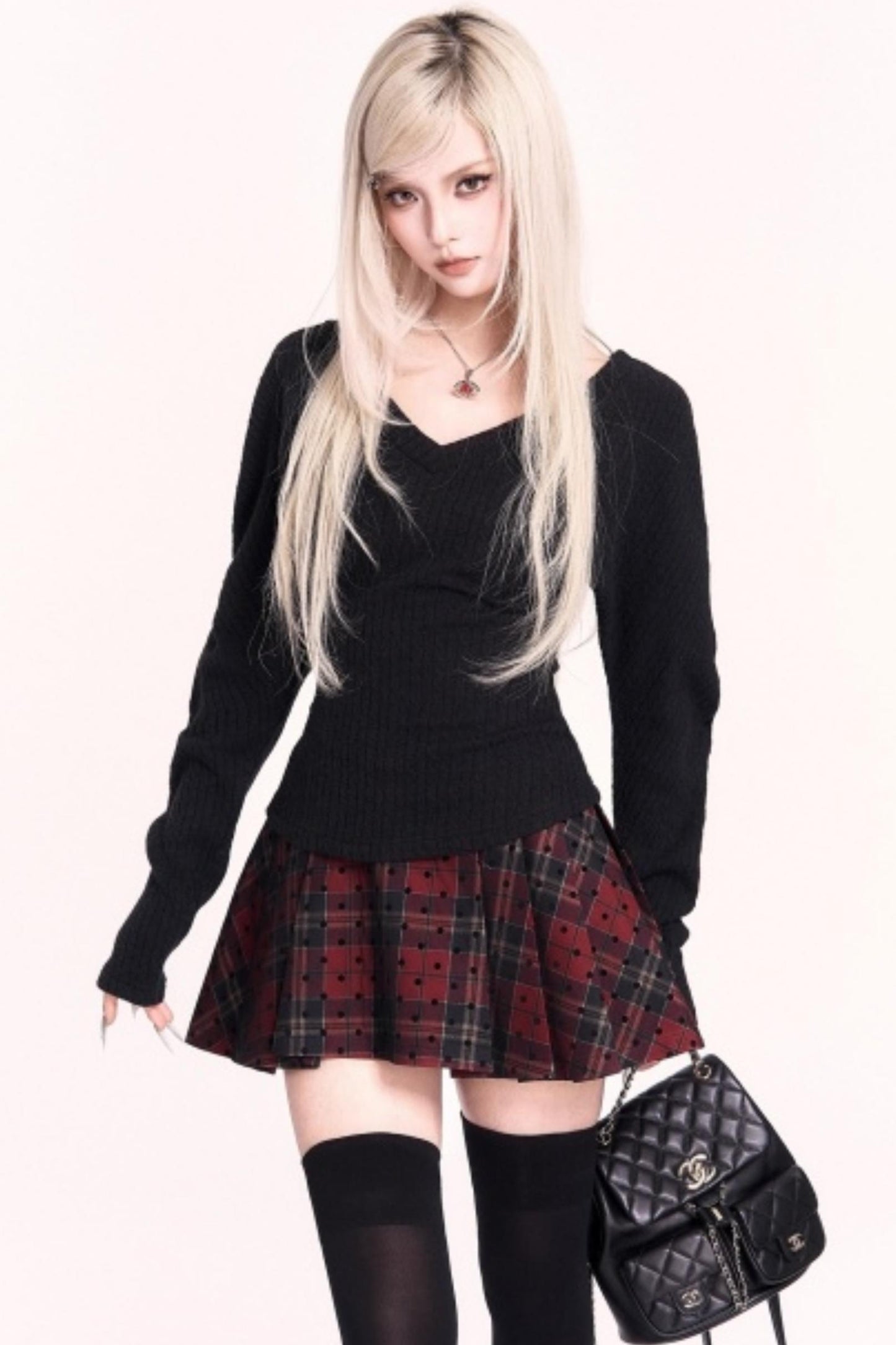 Sweet Plaid High Waist Pleated Skirt