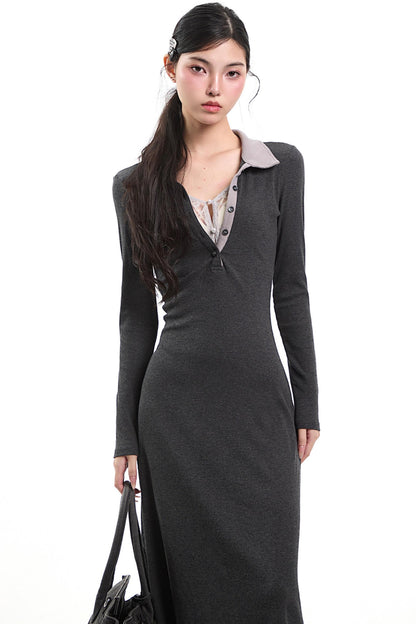 다크 그레이 투피스 드레스