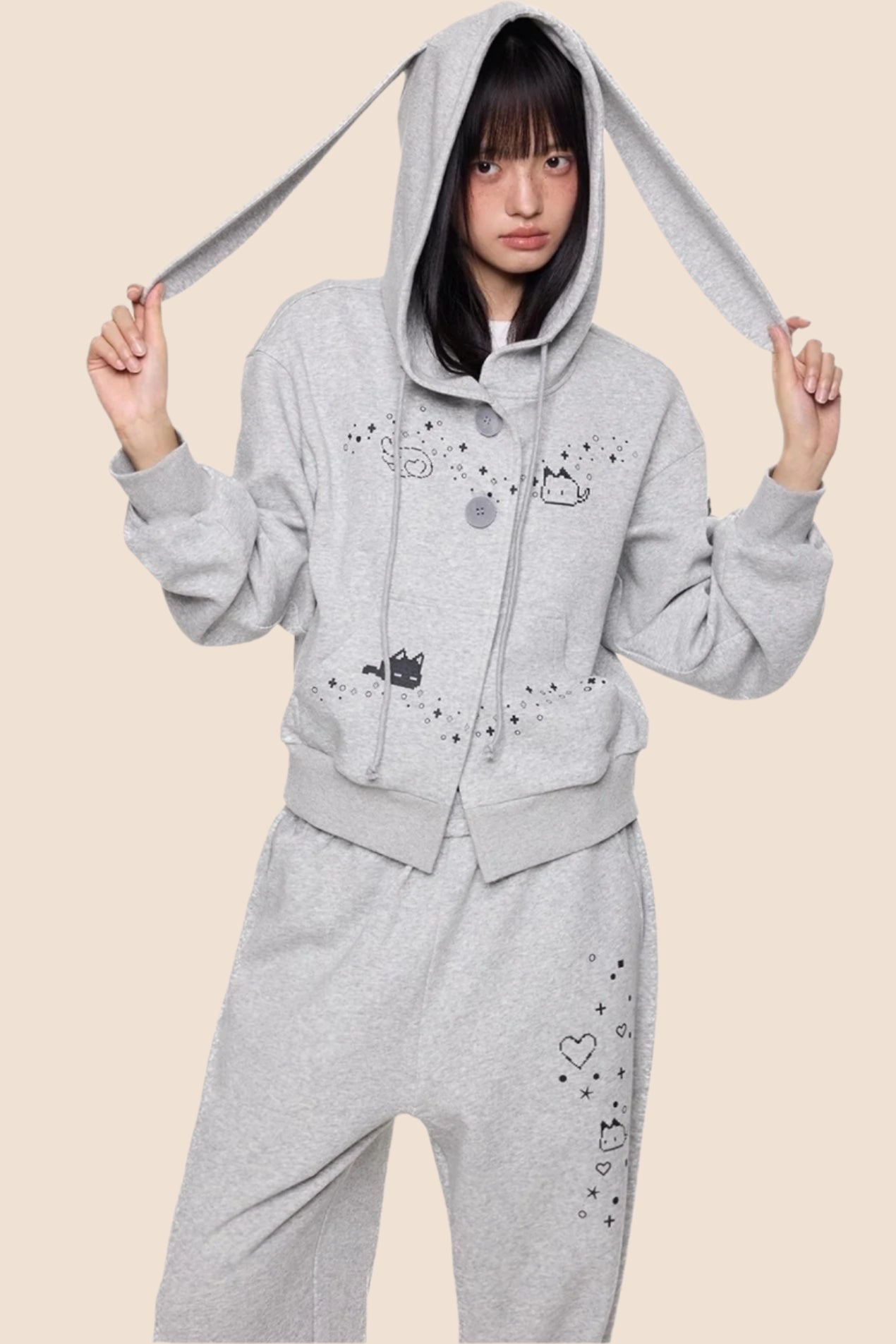 Rabbit Cartoon Hoodie Jacket Pants Set-Up