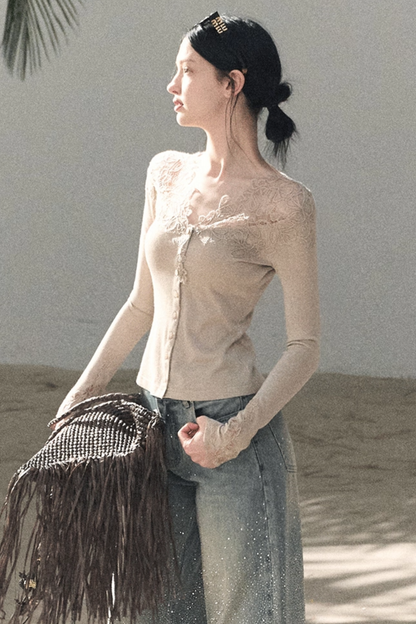 Two-Tone Irregular Lace Cardigan