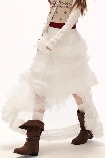 Mesh Asymmetrical Cloud Skirt