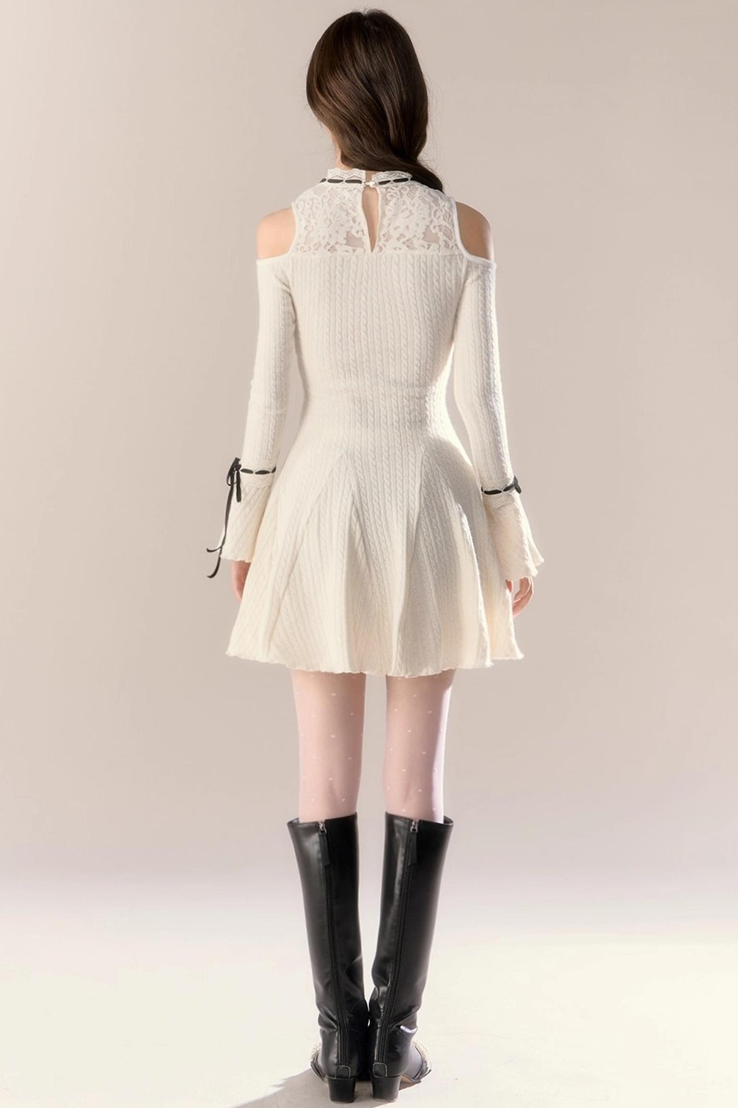 French Knitted Long-Sleeved Dress