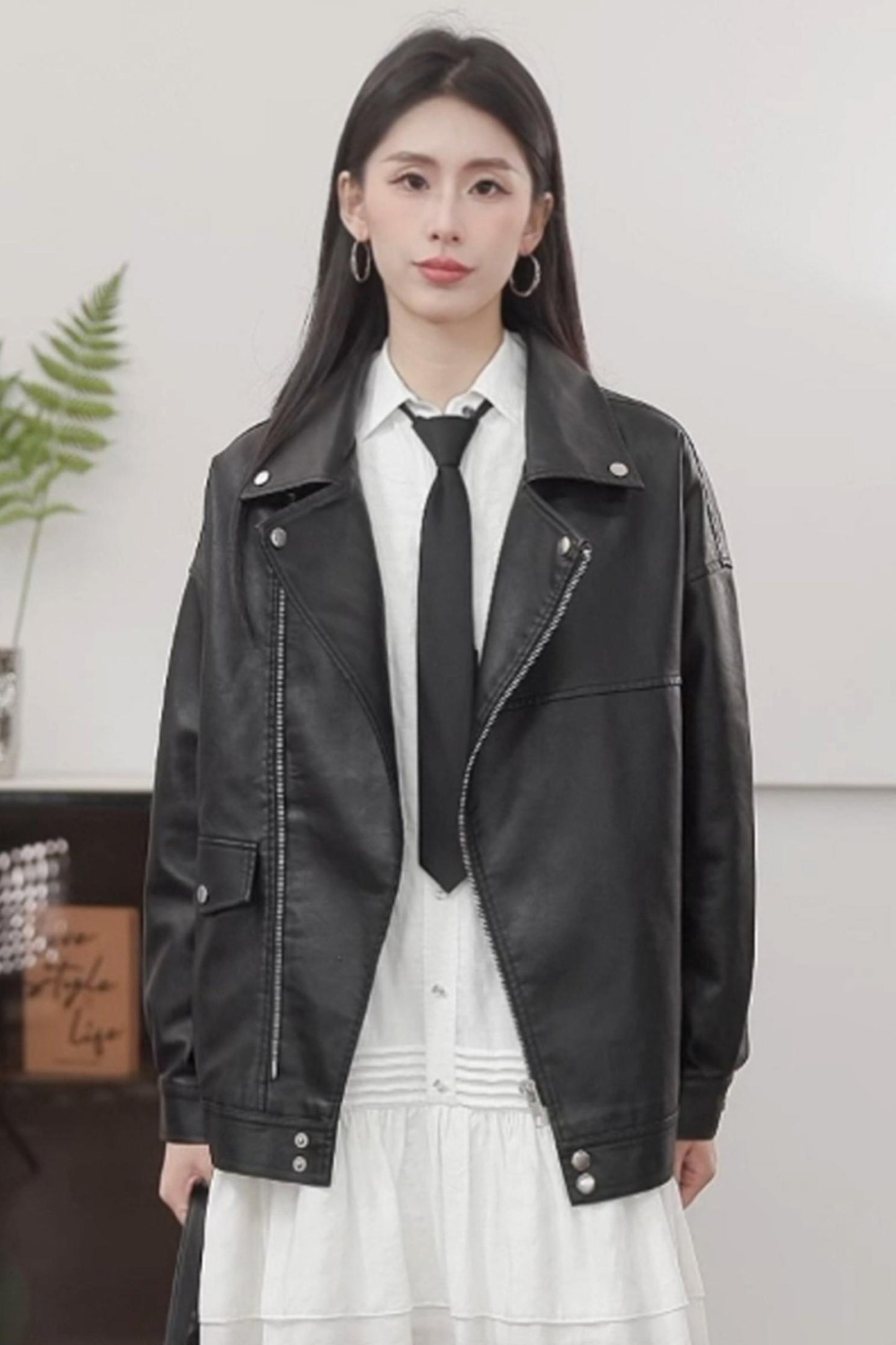 Simple Black PU Leather Jacket