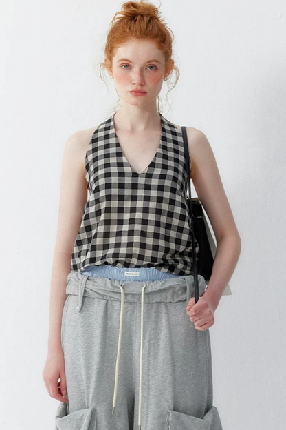 Cotton Plaid Halter Top