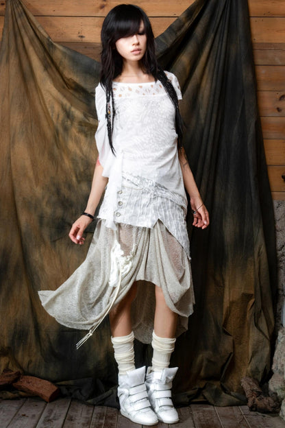 Vintage Patchwork Mesh Maxi Skirt