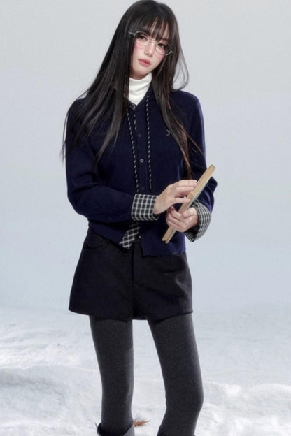 Plaid Patchwork Hooded Cardigan