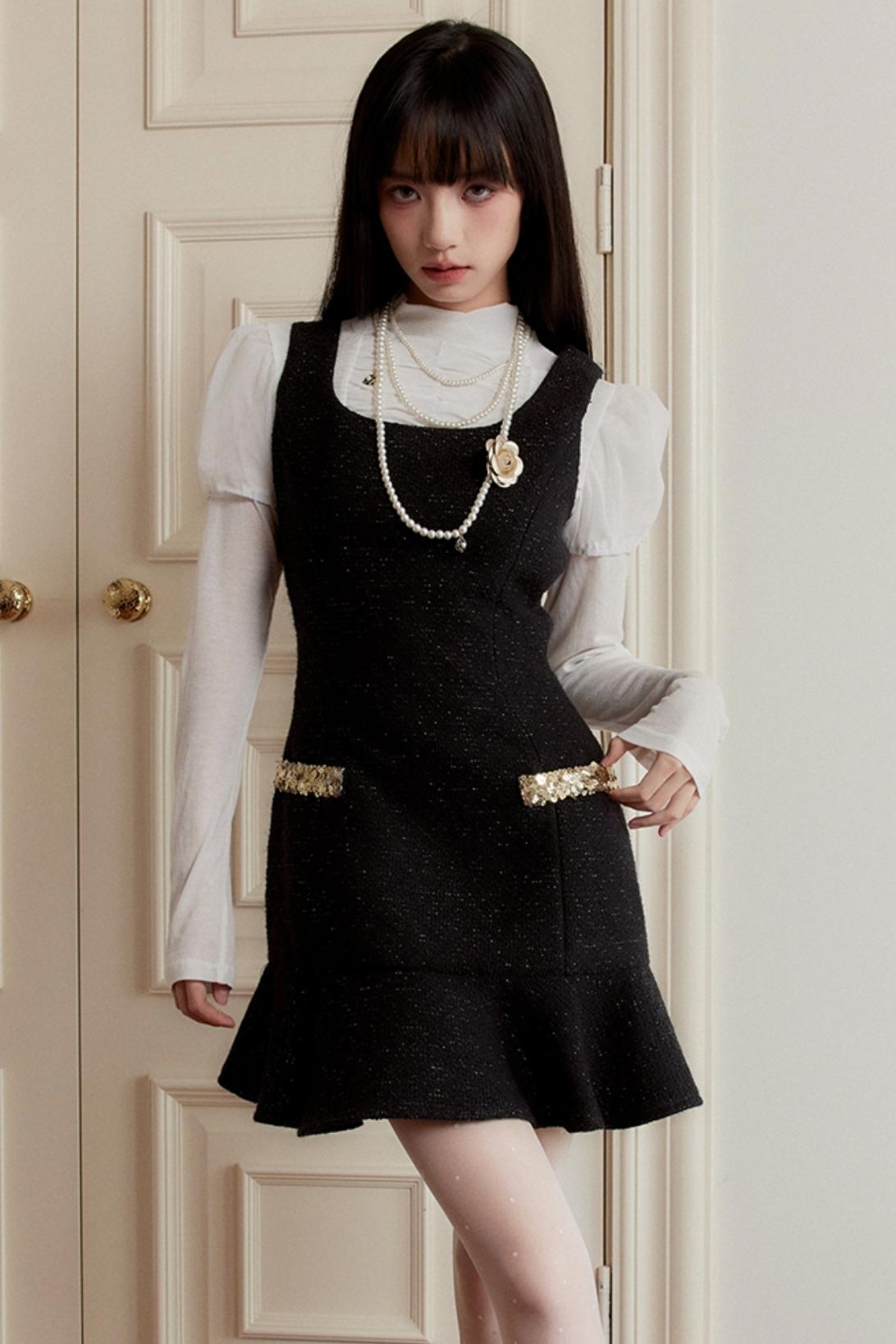 [10 31new] fragile shop Princess Madeleine black gold small fragrance dress autumn and winter suit skirt