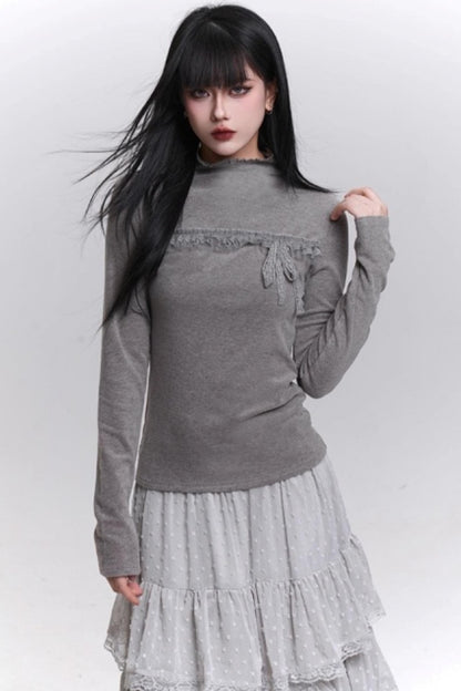 Ghost Gray Half-High Collar Top