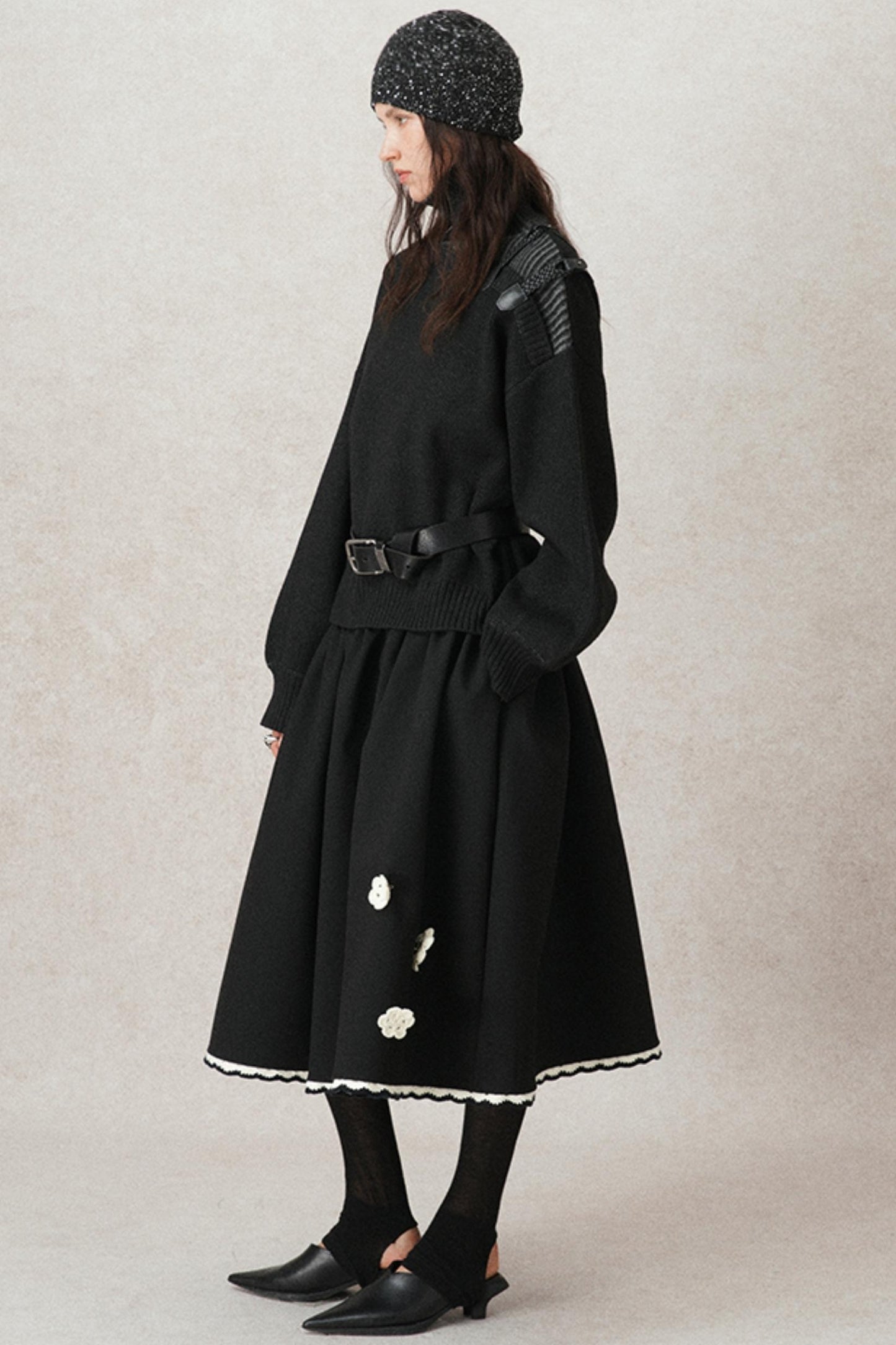 Hand-Woven Leather Loop Sweater