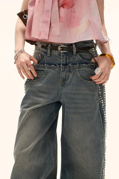 Beaded Retro Washed Jeans