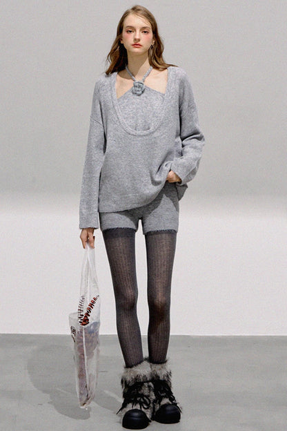 French Flower Halter Sweater Set-Up