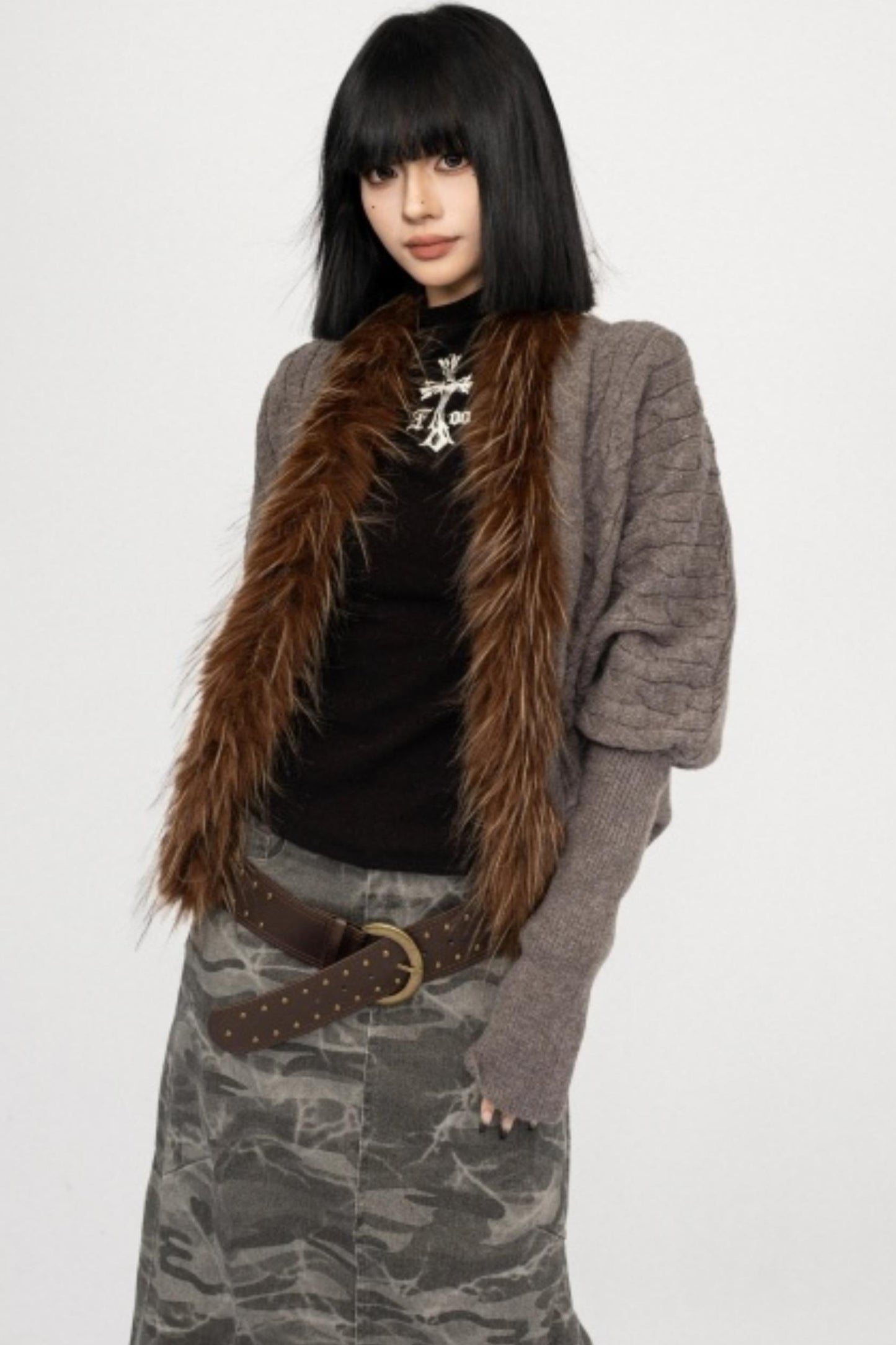 Fur Collar Knitted Cardigan