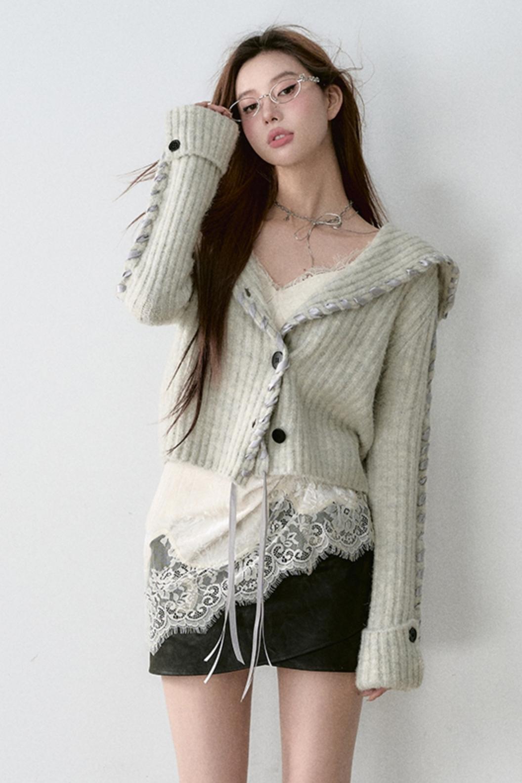 Big Lapel Alpaca Knit Cardigan