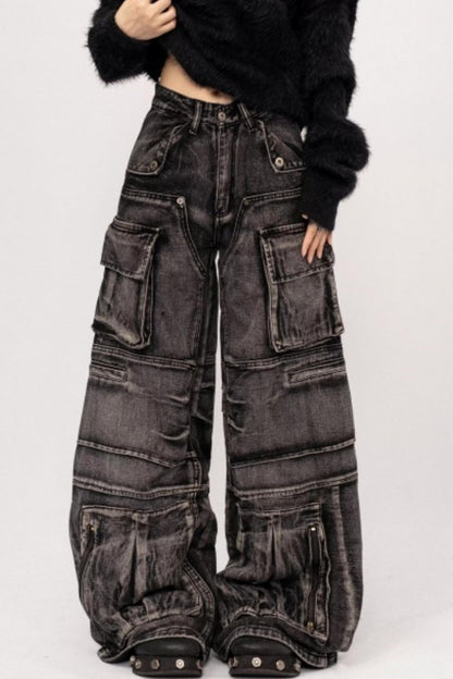 Retro Denim Wide-Leg Pants