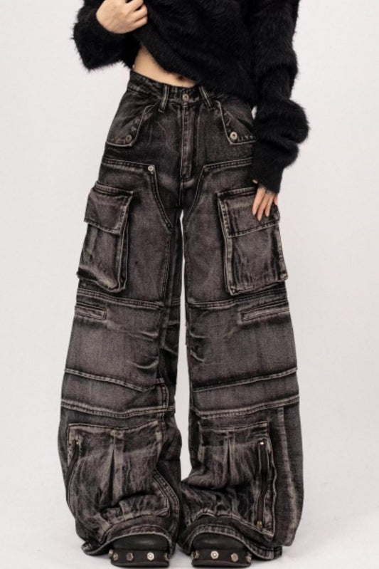 Retro Denim Wide-Leg Pants