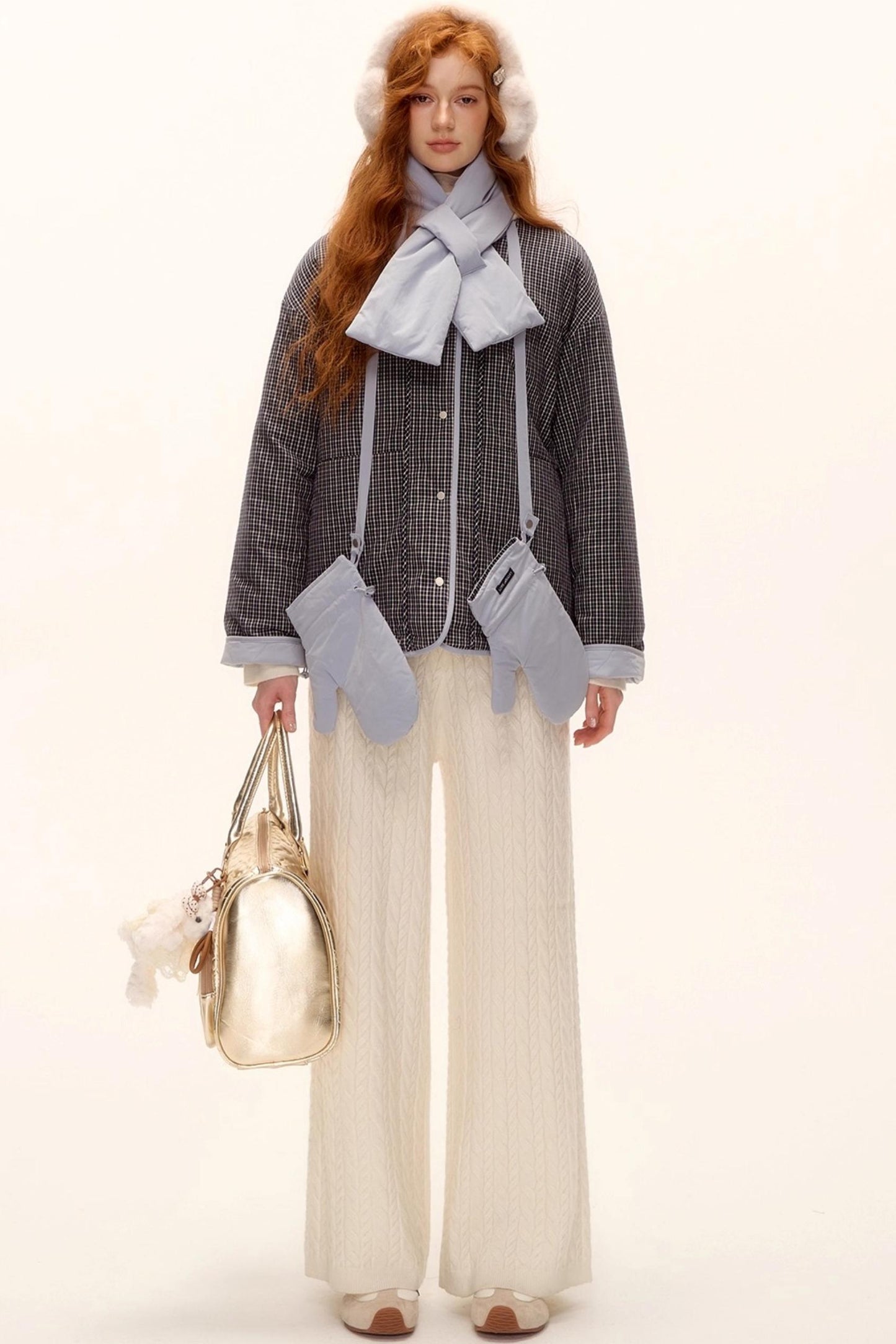 Milk Blue Plaid Cotton Jacket Set