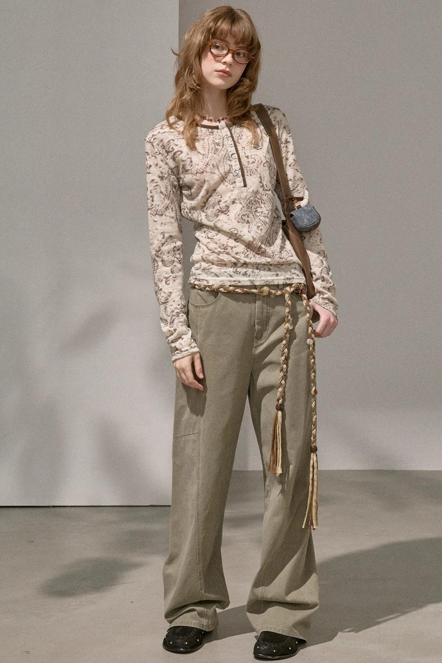 Cashew Flower Slim Print Knitted Top