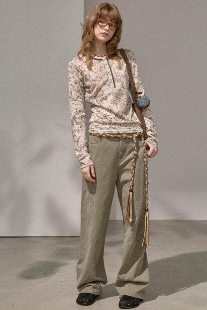 Cashew Flower Slim Print Knitted Top