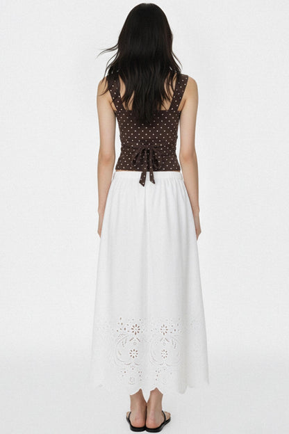 White Jacquard Mid-Length Skirt